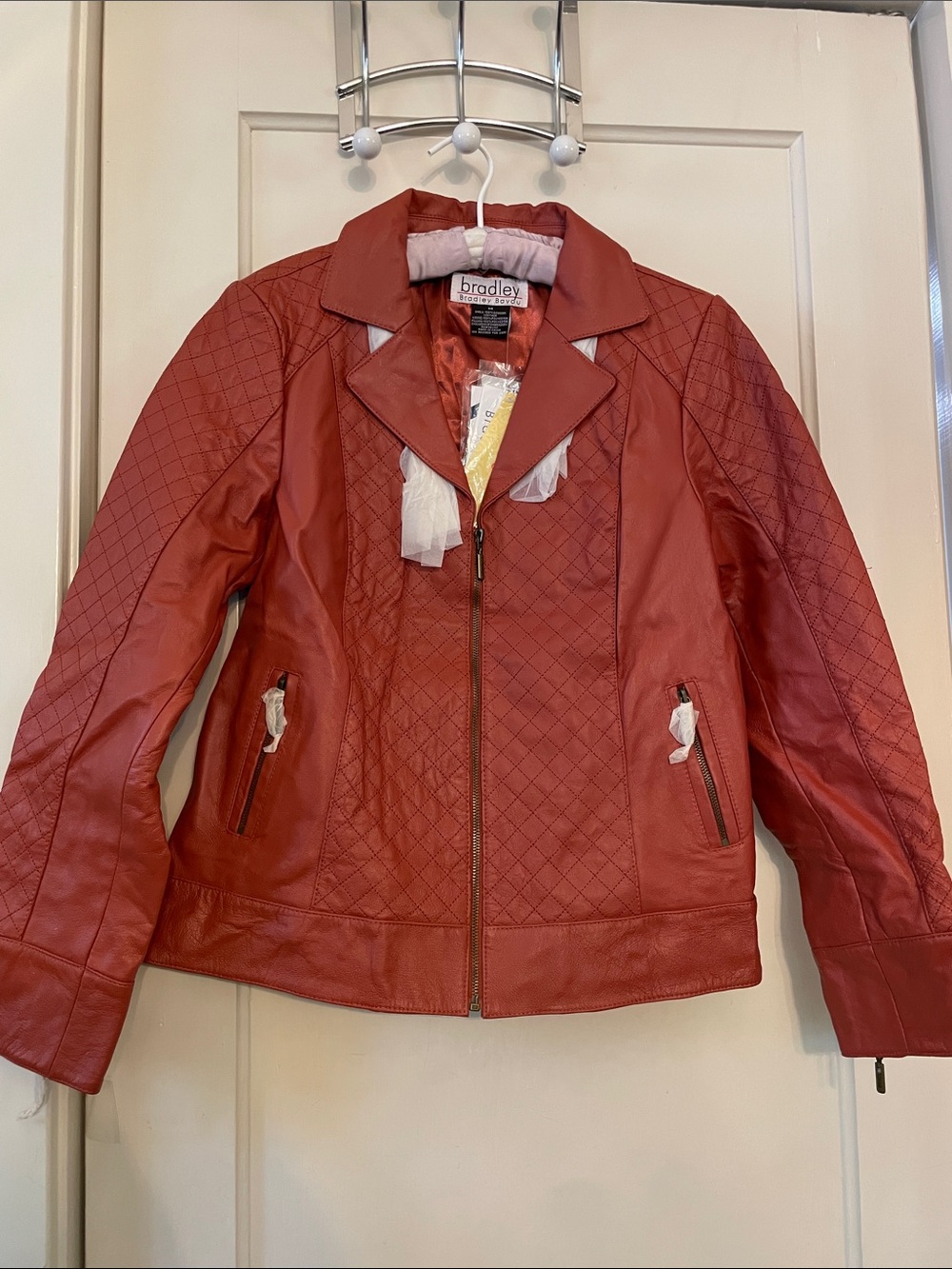 Vintage with tags Bradley Bayou Burnt Orange Quilted Leather Motorcycle Jacket